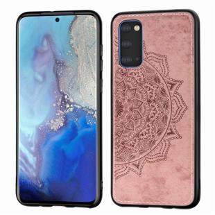 For Galaxy S20 Embossed Mandala Pattern PC + TPU + Fabric Phone Case with Lanyard & Magnetic(Rose Gold)