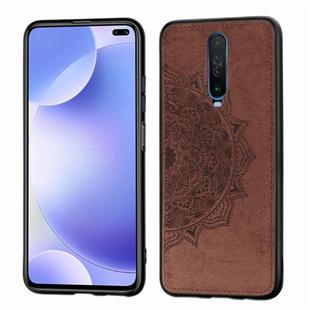 For Xiaomi Redmi K30 Embossed Mandala Pattern PC + TPU + Fabric Phone Case with Lanyard & Magnetic(Brown)