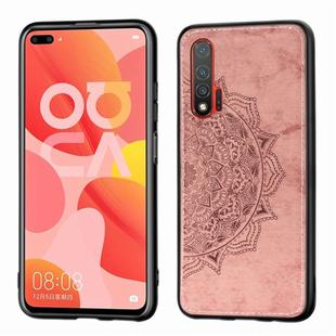 For Huawei Nova 6 Embossed Mandala Pattern PC + TPU + Fabric Phone Case with Lanyard & Magnetic(Rose Gold)