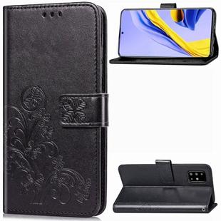 For Galaxy A71 Lucky Clover Pressed Flowers Pattern Leather Case with Holder & Card Slots & Wallet & Hand Strap(Black)