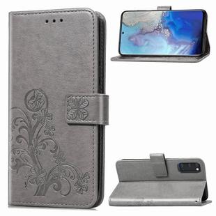 For Galaxy S20 Lucky Clover Pressed Flowers Pattern Leather Case with Holder & Card Slots & Wallet & Hand Strap(Gray)