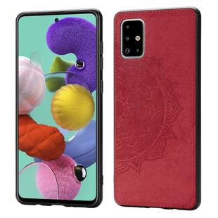 For Galaxy A51 Mandala Embossed Cloth Cover PC + TPU Mobile Phone Case with Magnetic Function and Hand Strap(Red)