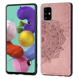For Galaxy A71 Mandala Embossed Cloth Cover PC + TPU Mobile Phone Case with Magnetic Function and Hand Strap(Rose Gold)