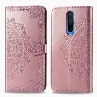 For Xiaomi Redmi K30 Halfway Mandala Embossing Pattern Horizontal Flip Leather Case with Holder & Card Slots & Wallet & Photo Frame & Lanyard(Rose Gold)