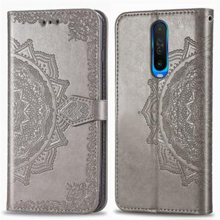 For Xiaomi Redmi K30 Halfway Mandala Embossing Pattern Horizontal Flip Leather Case with Holder & Card Slots & Wallet & Photo Frame & Lanyard(Gray)