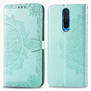 For Xiaomi Redmi K30 Halfway Mandala Embossing Pattern Horizontal Flip Leather Case with Holder & Card Slots & Wallet & Photo Frame & Lanyard(Green)