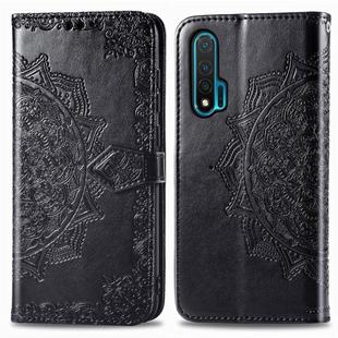 For Huawei Nova 6 Halfway Mandala Embossing Pattern Horizontal Flip Leather Case with Holder & Card Slots & Wallet & Photo Frame & Lanyard(Black)