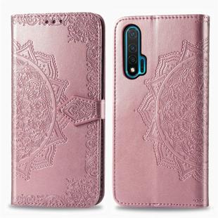 For Huawei Nova 6 Halfway Mandala Embossing Pattern Horizontal Flip Leather Case with Holder & Card Slots & Wallet & Photo Frame & Lanyard(Rose Gold)