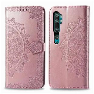 For Xiaomi Mi Note 10 Pro Halfway Mandala Embossing Pattern Horizontal Flip Leather Case with Holder & Card Slots & Wallet & Photo Frame & Lanyard(Rose Gold)