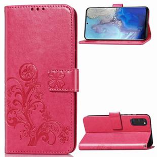 For Galaxy S20 Four-leaf Clasp Embossed Buckle Flip Leather Case with Lanyard & Card Slot & Wallet & Holder(Magenta)