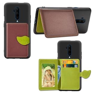 For OnePlus 7T Pro  Leaf Buckle Litchi Texture Card Holder PU + TPU Case with Card Slot & Wallet & Holder & Photo Frame(Brown)