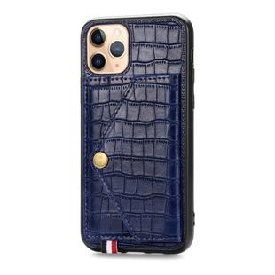 For iPhone 11 Pro Max Crocodile Pattern PU+TPU+PVC Shatter-resistant Mobile Phone Case with Magnetic Invisible Holder & Holder & Card Slots(Sapphire Blue)