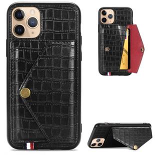 For iPhone 11 Pro Crocodile Pattern PU+TPU+PVC Shatter-resistant Mobile Phone Case with Magnetic Invisible Holder & Holder & Card Slots(Black)