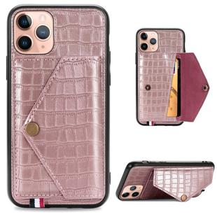 For iPhone 11 Pro Crocodile Pattern PU+TPU+PVC Shatter-resistant Mobile Phone Case with Magnetic Invisible Holder & Holder & Card Slots(Rose Gold)