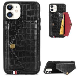 For iPhone 11 Crocodile Pattern PU+TPU+PVC Shatter-resistant Mobile Phone Case with Magnetic Invisible Holder & Holder & Card Slots(Black)