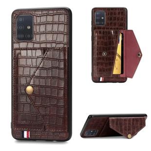 For Galaxy A71 Crocodile Pattern PU+TPU+PVC Shatter-resistant Mobile Phone Case with Magnetic Invisible Holder & Holder & Card Slots(Brown)