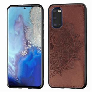 For Galaxy S20 Mandala Embossed Cloth Cover PC + TPU Mobile Phone Case with Magnetic Function and Hand Strap(Brown)