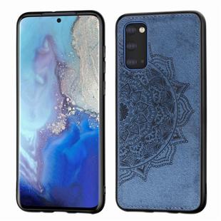 For Galaxy S20 Mandala Embossed Cloth Cover PC + TPU Mobile Phone Case with Magnetic Function and Hand Strap(Blue)