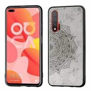 For Huawei Nova 6 Mandala Embossed Cloth Cover PC + TPU Mobile Phone Case with Magnetic Function and Hand Strap(Gray)