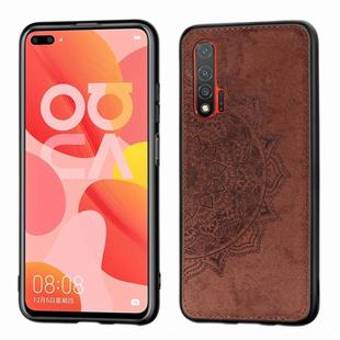 For Huawei Nova 6 Mandala Embossed Cloth Cover PC + TPU Mobile Phone Case with Magnetic Function and Hand Strap(Brown)