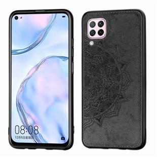 For Huawei Nova 6 SE Mandala Embossed Cloth Cover PC + TPU Mobile Phone Case with Magnetic Function and Hand Strap(Black)