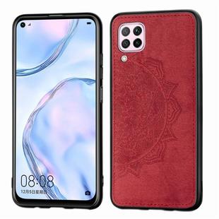 For Huawei Nova 6 SE Mandala Embossed Cloth Cover PC + TPU Mobile Phone Case with Magnetic Function and Hand Strap(Red)