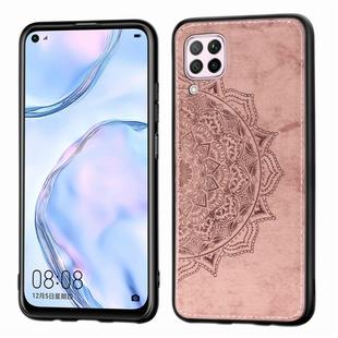 For Huawei Nova 6 SE Mandala Embossed Cloth Cover PC + TPU Mobile Phone Case with Magnetic Function and Hand Strap(Rose Gold)