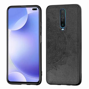 For Xiaomi Redmi K30 Mandala Embossed Cloth Cover PC + TPU Mobile Phone Case with Magnetic Function and Hand Strap(Black)