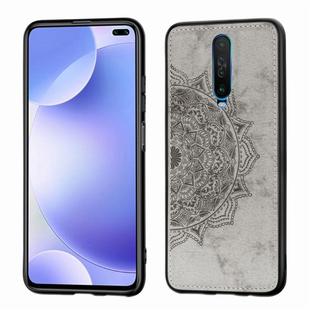 For Xiaomi Redmi K30 Mandala Embossed Cloth Cover PC + TPU Mobile Phone Case with Magnetic Function and Hand Strap(Gray)