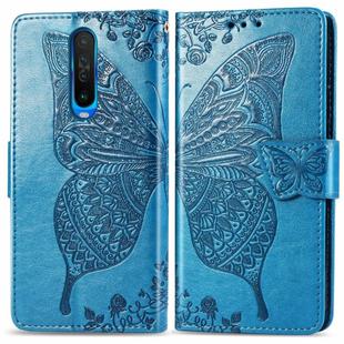 For Xiaomi Redmi K30 Butterfly Love Flower Embossed Horizontal Flip Leather Case with Bracket / Card Slot / Wallet / Lanyard(Blue)