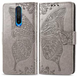 For Xiaomi Redmi K30 Butterfly Love Flower Embossed Horizontal Flip Leather Case with Bracket / Card Slot / Wallet / Lanyard(Gray)