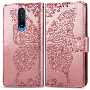 For Xiaomi Redmi K30 Butterfly Love Flower Embossed Horizontal Flip Leather Case with Bracket / Card Slot / Wallet / Lanyard(Rose Gold)