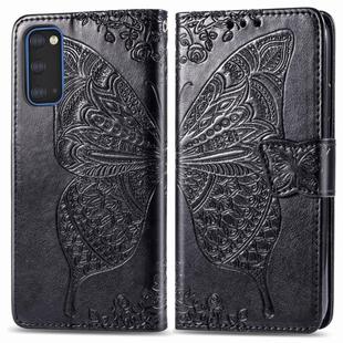 For Galaxy S20 Butterfly Love Flower Embossed Horizontal Flip Leather Case with Bracket / Card Slot / Wallet / Lanyard(Black)