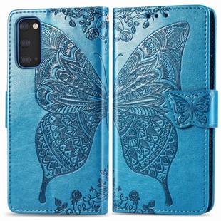 For Galaxy S20 Butterfly Love Flower Embossed Horizontal Flip Leather Case with Bracket / Card Slot / Wallet / Lanyard(Blue)