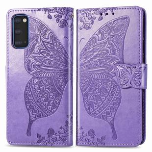 For Galaxy S20 Butterfly Love Flower Embossed Horizontal Flip Leather Case with Bracket / Card Slot / Wallet / Lanyard(Light Purple)