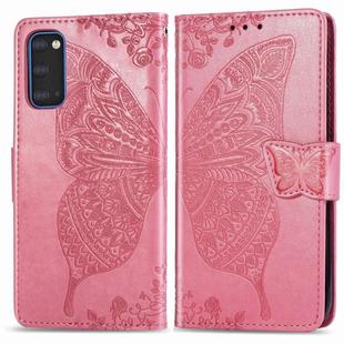 For Galaxy S20 Butterfly Love Flower Embossed Horizontal Flip Leather Case with Bracket / Card Slot / Wallet / Lanyard(Pink)