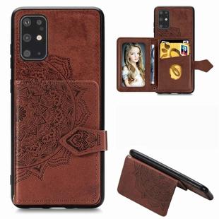 For Galaxy S20+ Mandala Embossed Magnetic Cloth PU + TPU + PC Case with Holder & Card Slots & Wallet & Photo Frame & Strap(Brown)
