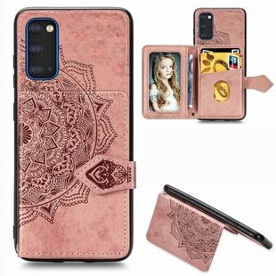 For Galaxy S20 Mandala Embossed Magnetic Cloth PU + TPU + PC Case with Holder & Card Slots & Wallet & Photo Frame & Strap(Rose Gold)