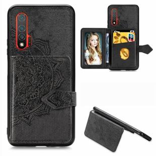 For Huawei Nova 6 Mandala Embossed Magnetic Cloth PU + TPU + PC Case with Holder & Card Slots & Wallet & Photo Frame & Strap(Black)