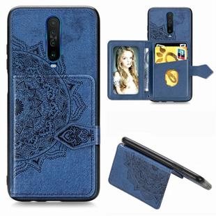 For Xiaomi Redmi K30 Mandala Embossed Magnetic Cloth PU + TPU + PC Case with Holder & Card Slots & Wallet & Photo Frame & Strap(Blue)