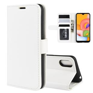 For Galaxy A01 R64 Texture Single Horizontal Flip Protective Case with Holder & Card Slots & Wallet& Photo Frame(White)
