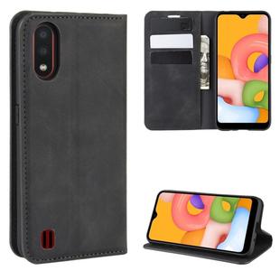 For Galaxy A01 Retro-skin Business Magnetic Suction Leather Case with Holder & Card Slots & Wallet(Black)