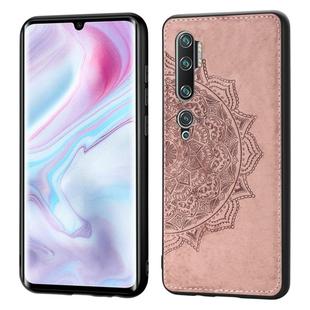 For Xiaomi CC9 Pro/Note 10/Note 10 Pro Mandala Embossed Cloth Cover PC + TPU Mobile Phone Case with Magnetic Function and Hand Strap(Rose Gold)