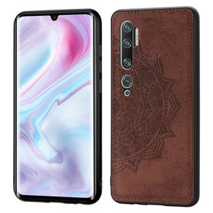 For Xiaomi CC9 Pro/Note 10/Note 10 Pro Mandala Embossed Cloth Cover PC + TPU Mobile Phone Case with Magnetic Function and Hand Strap(Brown)