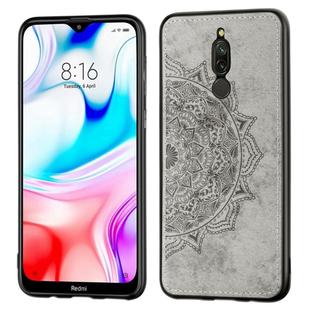 For Xiaomi Redmi 8 Mandala Embossed Cloth Cover PC + TPU Mobile Phone Case with Magnetic Function and Hand Strap(Gray)