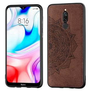 For Xiaomi Redmi 8 Mandala Embossed Cloth Cover PC + TPU Mobile Phone Case with Magnetic Function and Hand Strap(Brown)