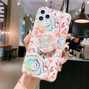 For iPhone 11 Colorful Laser Flower Series IMD TPU Mobile Phone Case With Folding Stand(Lyre Coral   KB4)