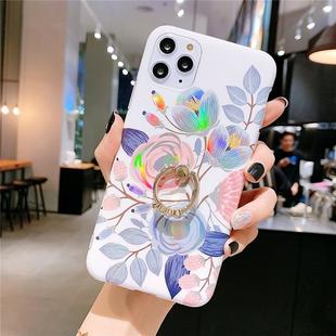 For iPhone 11 Colorful Laser Flower Series IMD TPU Mobile Phone Case With Ring Bracket Rhinestones(Begonia Flowers KC2)