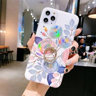 For iPhone 11 Pro Colorful Laser Flower Series IMD TPU Mobile Phone CaseWith Ring Bracket Rhinestones(Begonia Flowers KC2)