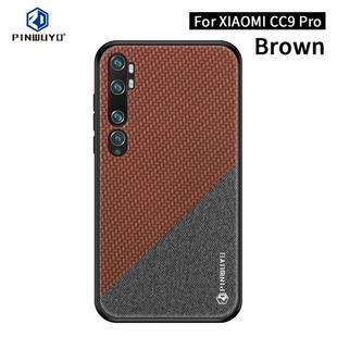 For Xiaomi CC9 Pro / Note10 PINWUYO Rong Series  Shockproof PC + TPU+ Chemical Fiber Cloth Protective Cover(Brown)